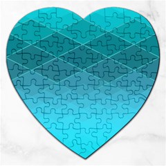 Aqua Blue And Teal Color Diamonds Jigsaw Puzzle (heart) by SpinnyChairDesigns