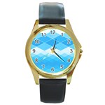 Light Blue and White Color Diamonds Round Gold Metal Watch Front