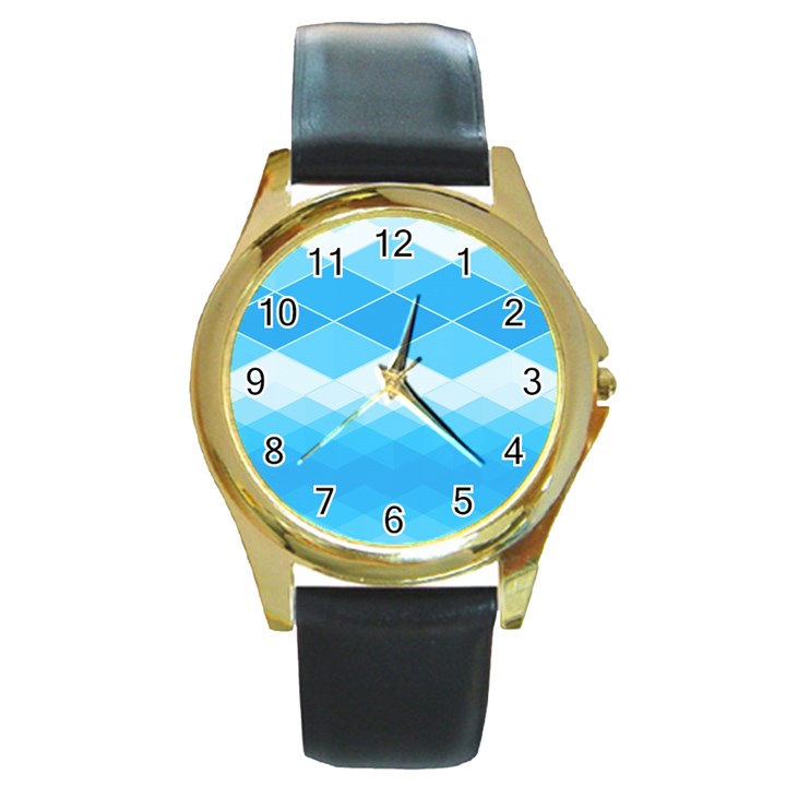 Light Blue and White Color Diamonds Round Gold Metal Watch