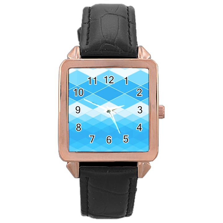 Light Blue and White Color Diamonds Rose Gold Leather Watch 