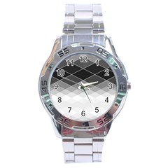 Black White Grey Color Diamonds Stainless Steel Analogue Watch by SpinnyChairDesigns