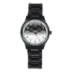 Black White Grey Color Diamonds Stainless Steel Round Watch by SpinnyChairDesigns