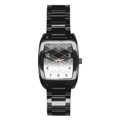 Black White Grey Color Diamonds Stainless Steel Barrel Watch by SpinnyChairDesigns