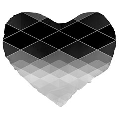 Black White Grey Color Diamonds Large 19  Premium Flano Heart Shape Cushions by SpinnyChairDesigns