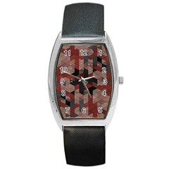 Auburn Grey And Tan Truchet Tiles Barrel Style Metal Watch by SpinnyChairDesigns