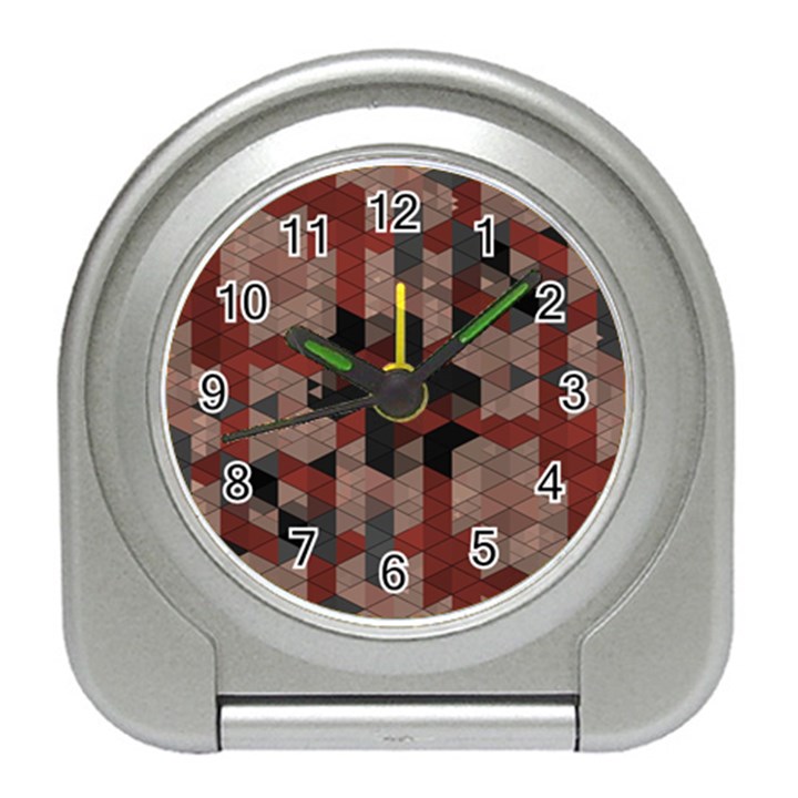 Auburn Grey and Tan Truchet Tiles Travel Alarm Clock