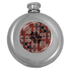 Auburn Grey And Tan Truchet Tiles Round Hip Flask (5 Oz) by SpinnyChairDesigns