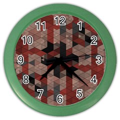 Auburn Grey And Tan Truchet Tiles Color Wall Clock by SpinnyChairDesigns