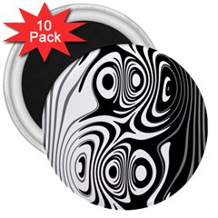 Black And White Abstract Stripes 3  Magnets (10 Pack)  by SpinnyChairDesigns