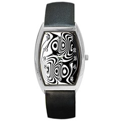 Black And White Abstract Stripes Barrel Style Metal Watch by SpinnyChairDesigns