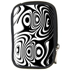 Black And White Abstract Stripes Compact Camera Leather Case by SpinnyChairDesigns