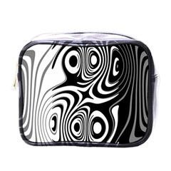 Black And White Abstract Stripes Mini Toiletries Bag (one Side) by SpinnyChairDesigns