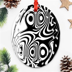 Black And White Abstract Stripes Ornament (oval Filigree) by SpinnyChairDesigns