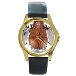 Sexy Boobs Breast Cleavage Woman Round Gold Metal Watch Front