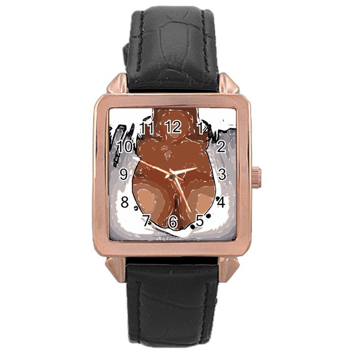 Sexy Boobs Breast Cleavage Woman Rose Gold Leather Watch 