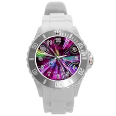 Fractal Circles Abstract Round Plastic Sport Watch (l)