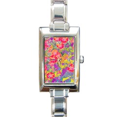 Red Liana Flower Rectangle Italian Charm Watch by DinkovaArt