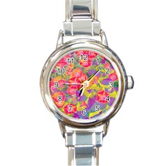 Red Liana Flower Round Italian Charm Watch by DinkovaArt