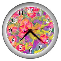 Red Liana Flower Wall Clock (silver) by DinkovaArt