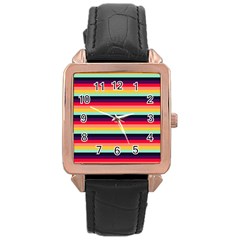 Contrast Rainbow Stripes Rose Gold Leather Watch  by tmsartbazaar