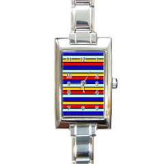 Red And Blue Contrast Yellow Stripes Rectangle Italian Charm Watch by tmsartbazaar