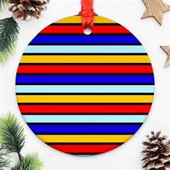 Red And Blue Contrast Yellow Stripes Ornament (round) by tmsartbazaar