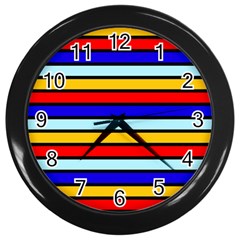 Red And Blue Contrast Yellow Stripes Wall Clock (black) by tmsartbazaar