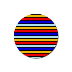 Red And Blue Contrast Yellow Stripes Rubber Coaster (round)  by tmsartbazaar