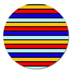 Red And Blue Contrast Yellow Stripes Magnet 5  (round) by tmsartbazaar