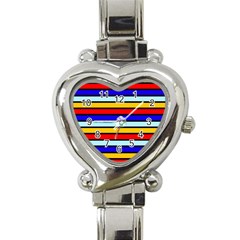 Red And Blue Contrast Yellow Stripes Heart Italian Charm Watch by tmsartbazaar