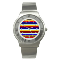 Red And Blue Contrast Yellow Stripes Stainless Steel Watch by tmsartbazaar