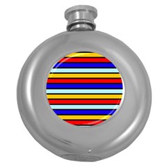 Red And Blue Contrast Yellow Stripes Round Hip Flask (5 Oz) by tmsartbazaar