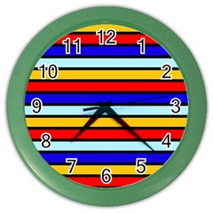 Red And Blue Contrast Yellow Stripes Color Wall Clock by tmsartbazaar