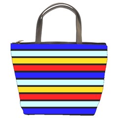 Red And Blue Contrast Yellow Stripes Bucket Bag by tmsartbazaar