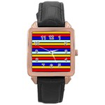 Red And Blue Contrast Yellow Stripes Rose Gold Leather Watch  Front