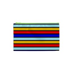 Red And Blue Contrast Yellow Stripes Cosmetic Bag (xs) by tmsartbazaar