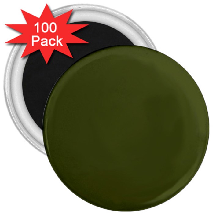 Army Green Solid Color 3  Magnets (100 pack)