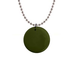 Army Green Solid Color 1  Button Necklace by SpinnyChairDesigns