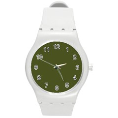 Army Green Solid Color Round Plastic Sport Watch (m) by SpinnyChairDesigns