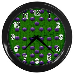 Power To The Big Flowers Festive Wall Clock (black) by pepitasart