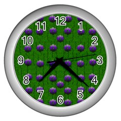 Power To The Big Flowers Festive Wall Clock (silver) by pepitasart