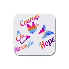 Strength Courage Hope Butterflies Rubber Square Coaster (4 Pack)  by CHeartDesigns