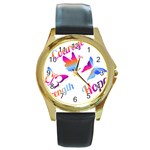 Strength Courage Hope Butterflies Round Gold Metal Watch Front