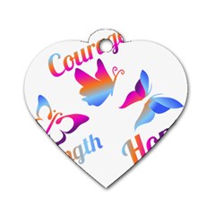 Strength Courage Hope Butterflies Dog Tag Heart (two Sides) by CHeartDesigns