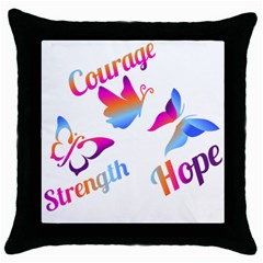 Strength Courage Hope Butterflies Throw Pillow Case (black) by CHeartDesigns