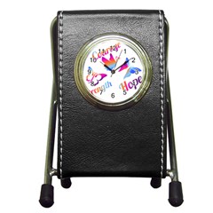 Strength Courage Hope Butterflies Pen Holder Desk Clock by CHeartDesigns