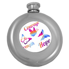 Strength Courage Hope Butterflies Round Hip Flask (5 Oz)