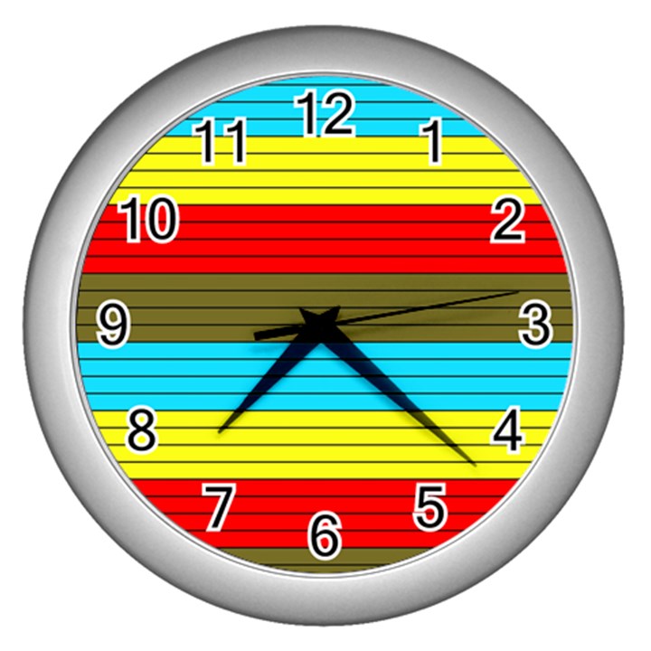 Multicolor With Black Lines Wall Clock (Silver)