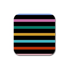 Colorful Mime Black Stripes Rubber Square Coaster (4 Pack)  by tmsartbazaar