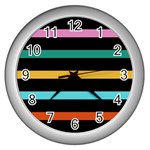 Colorful Mime Black Stripes Wall Clock (Silver) Front